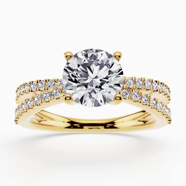 Dual pavé engagement ring with two rows of micro-diamonds
