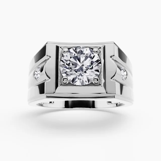 Men's engagement ring with a bold round diamond in a matte-finish band