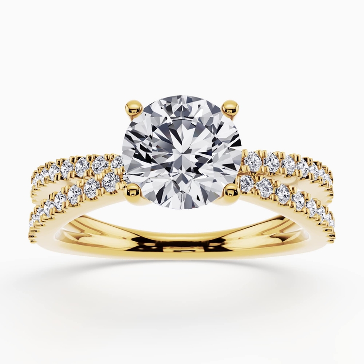 Dual pavé engagement ring with two rows of micro-diamonds